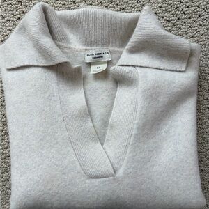 Club Monaco Cashmere Heather Cream/ light grey collared Sweater Sz S